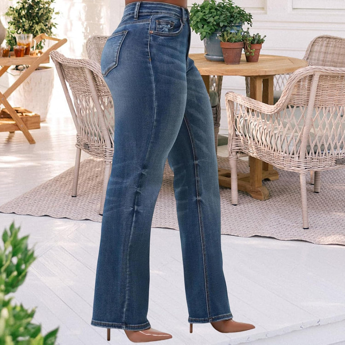 KnoInt Women's Wide Leg Straight Jeans High Waisted Baggy Stretch Loose Denim Pants