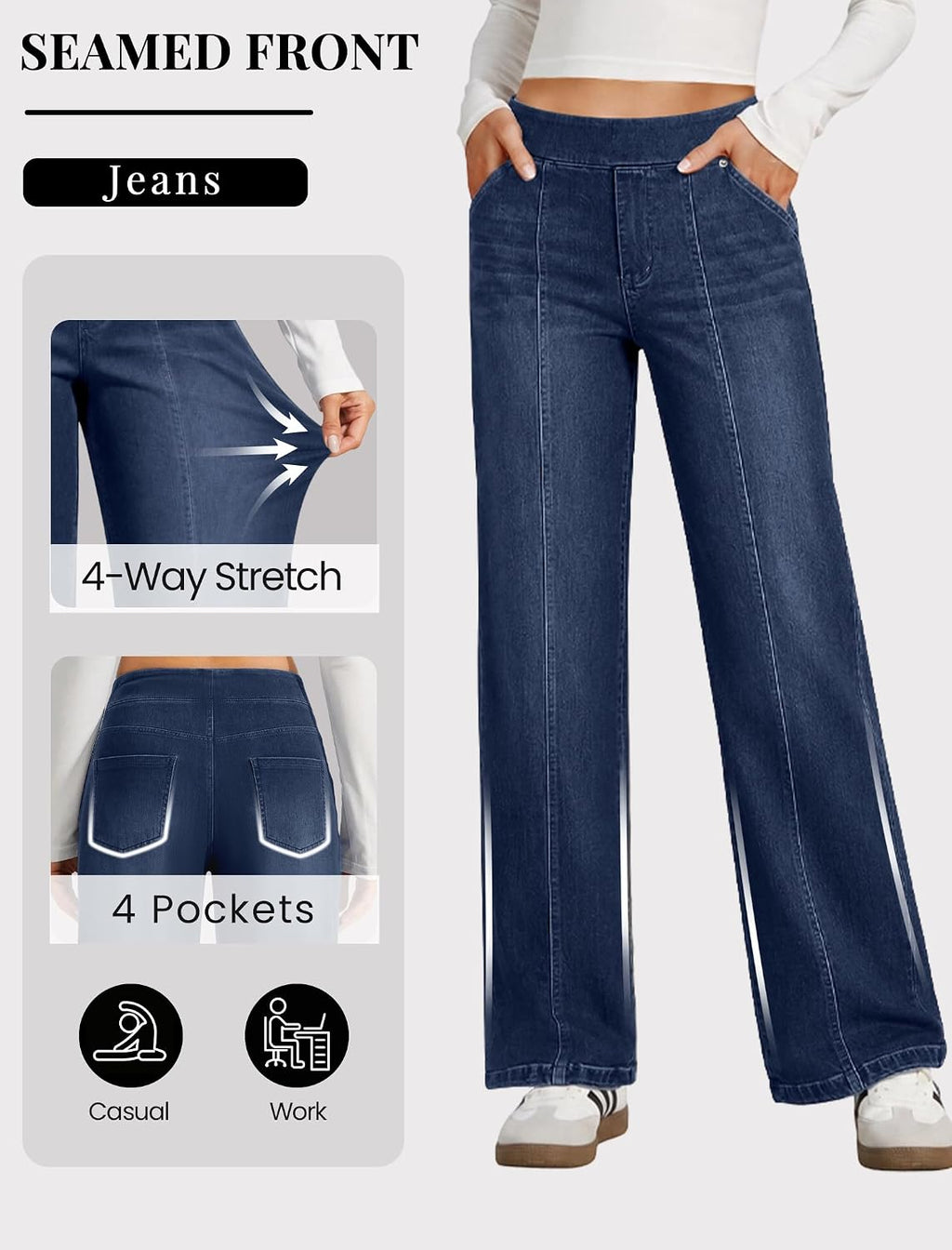 DLOODA Women's Stretchy Wide Leg Jeans High Waisted Pull on Sweatpant Jeans