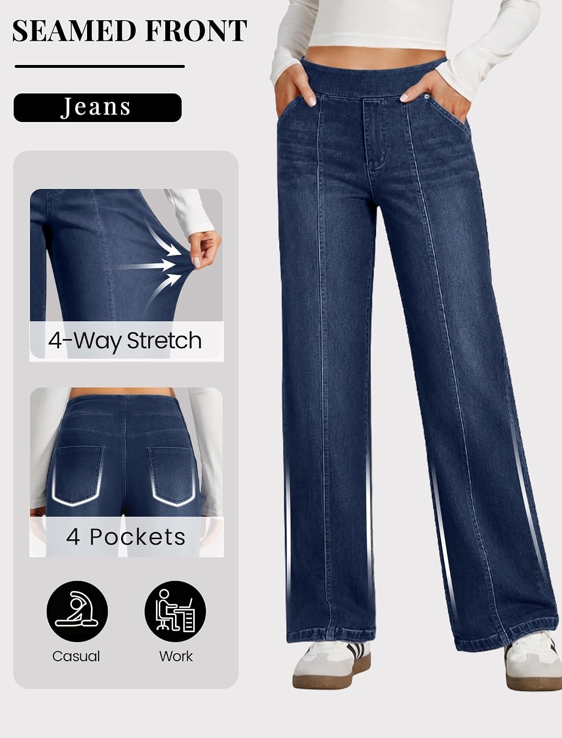 DLOODA Women's Stretchy Wide Leg Jeans High Waisted Pull on Sweatpant Jeans