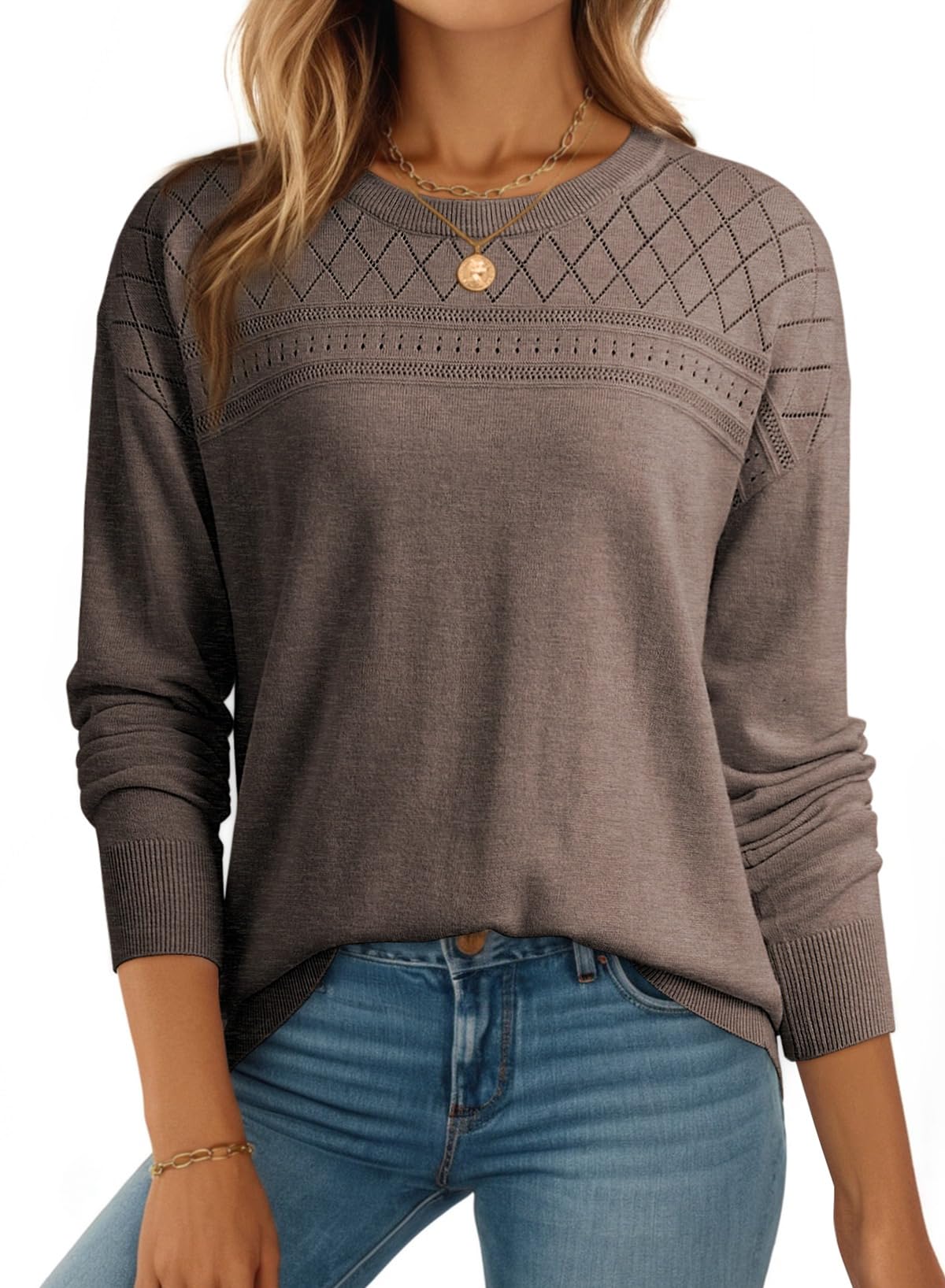 Dokotoo Women's Wool Hollow Out Sweaters Lightweight Crochet Pullover Tops