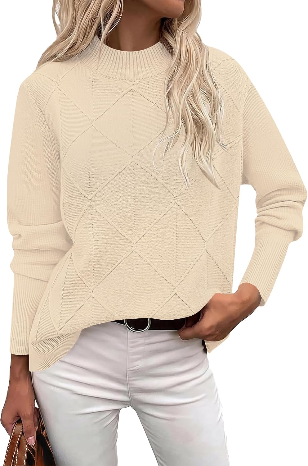 LOMON Women's Mock Neck Sweater Long Sleeve 2026 Fall Winter Knitted Tops