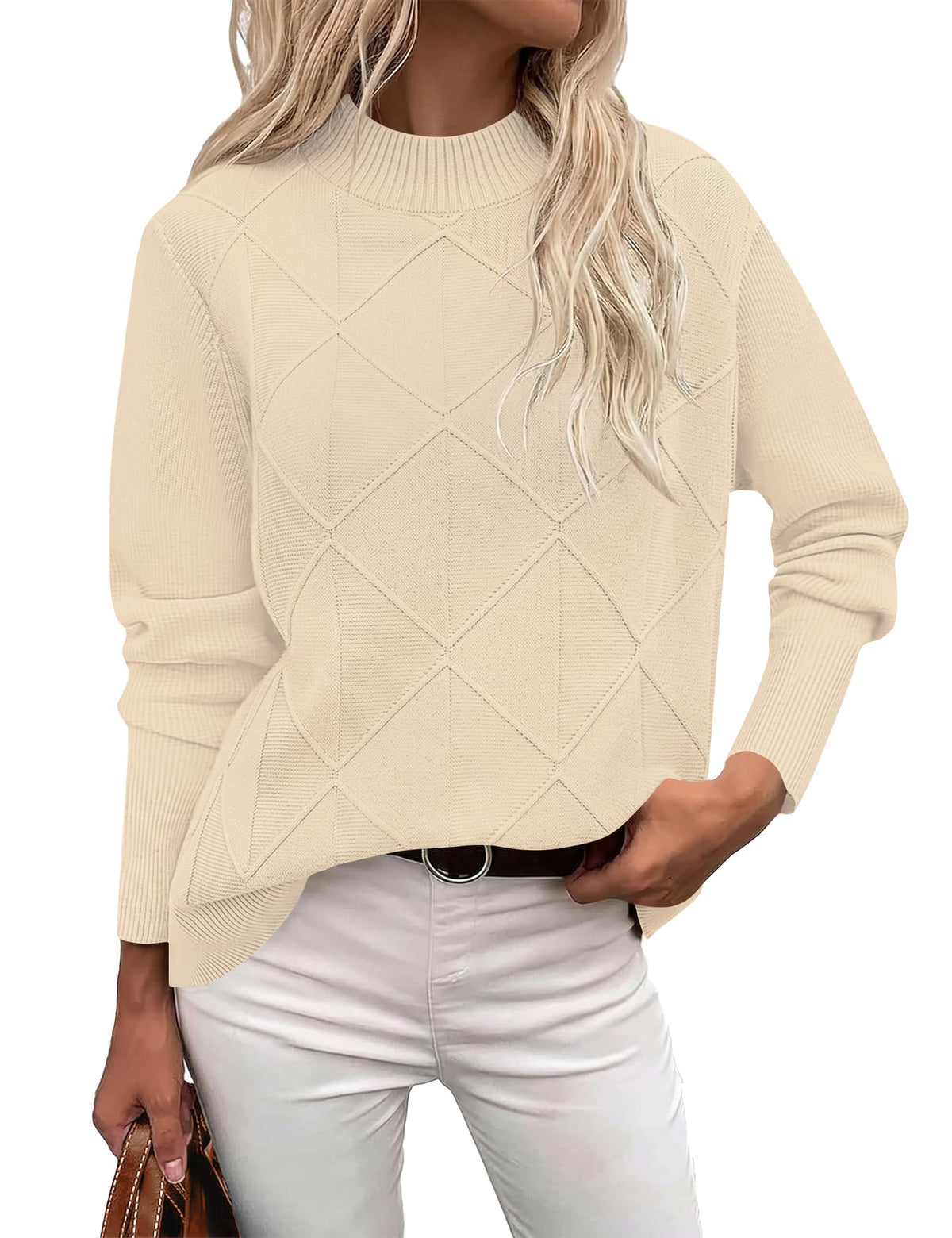 LOMON Women's Mock Neck Sweater Long Sleeve 2026 Fall Winter Knitted Tops