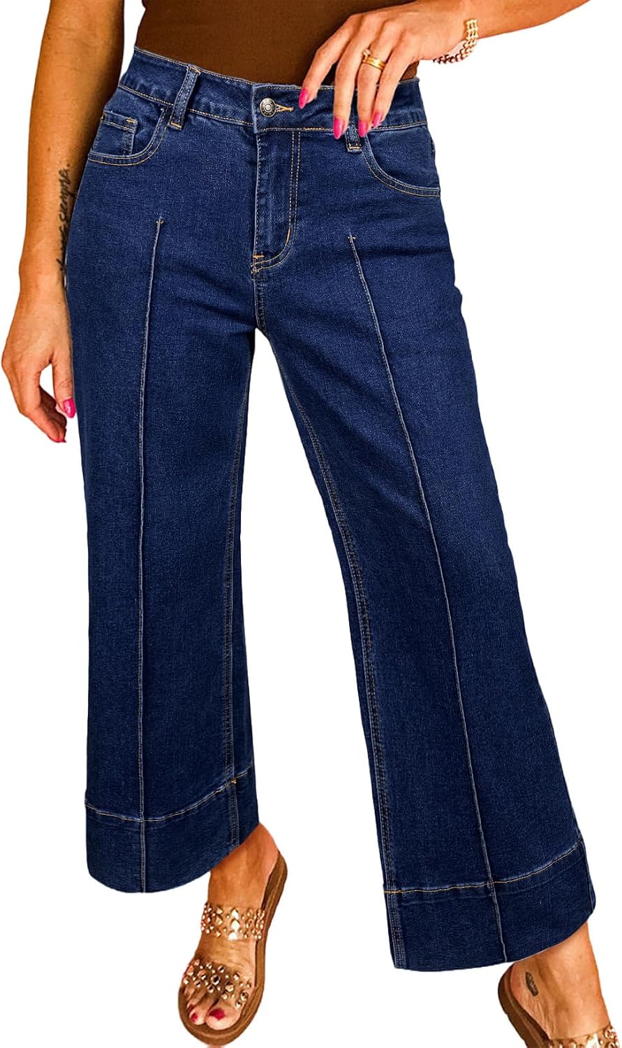 Astylish Women 2026 Wide Leg Jeans High Waisted Cropped Ankle Denim Pants