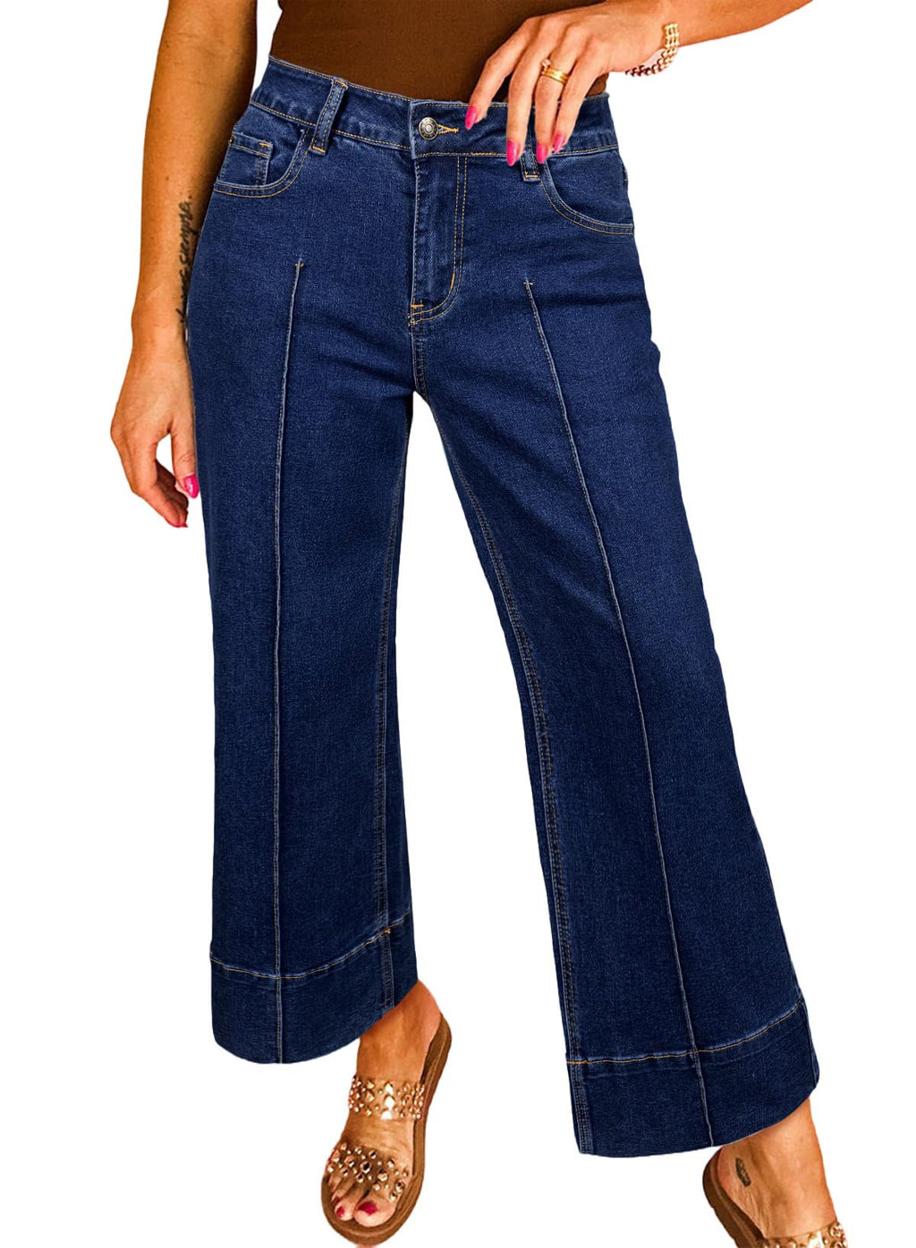 Astylish Women 2026 Wide Leg Jeans High Waisted Cropped Ankle Denim Pants