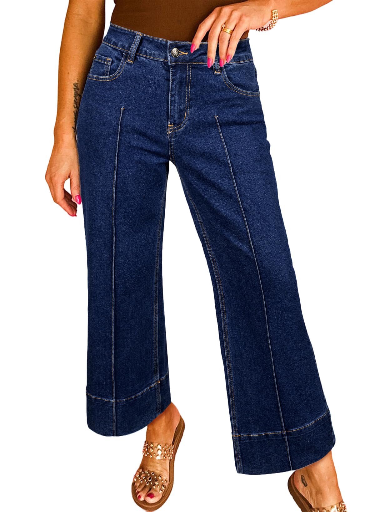 Astylish Women 2026 Wide Leg Jeans High Waisted Cropped Ankle Denim Pants