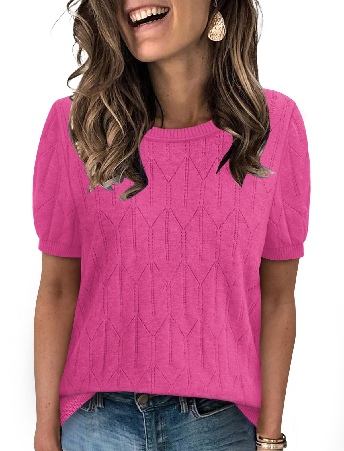 Sampeel Short Sleeve Sweater for Women Round Neck Knit Work Tops Beach Fashion Vacation Clothes Summer Outfits 2026