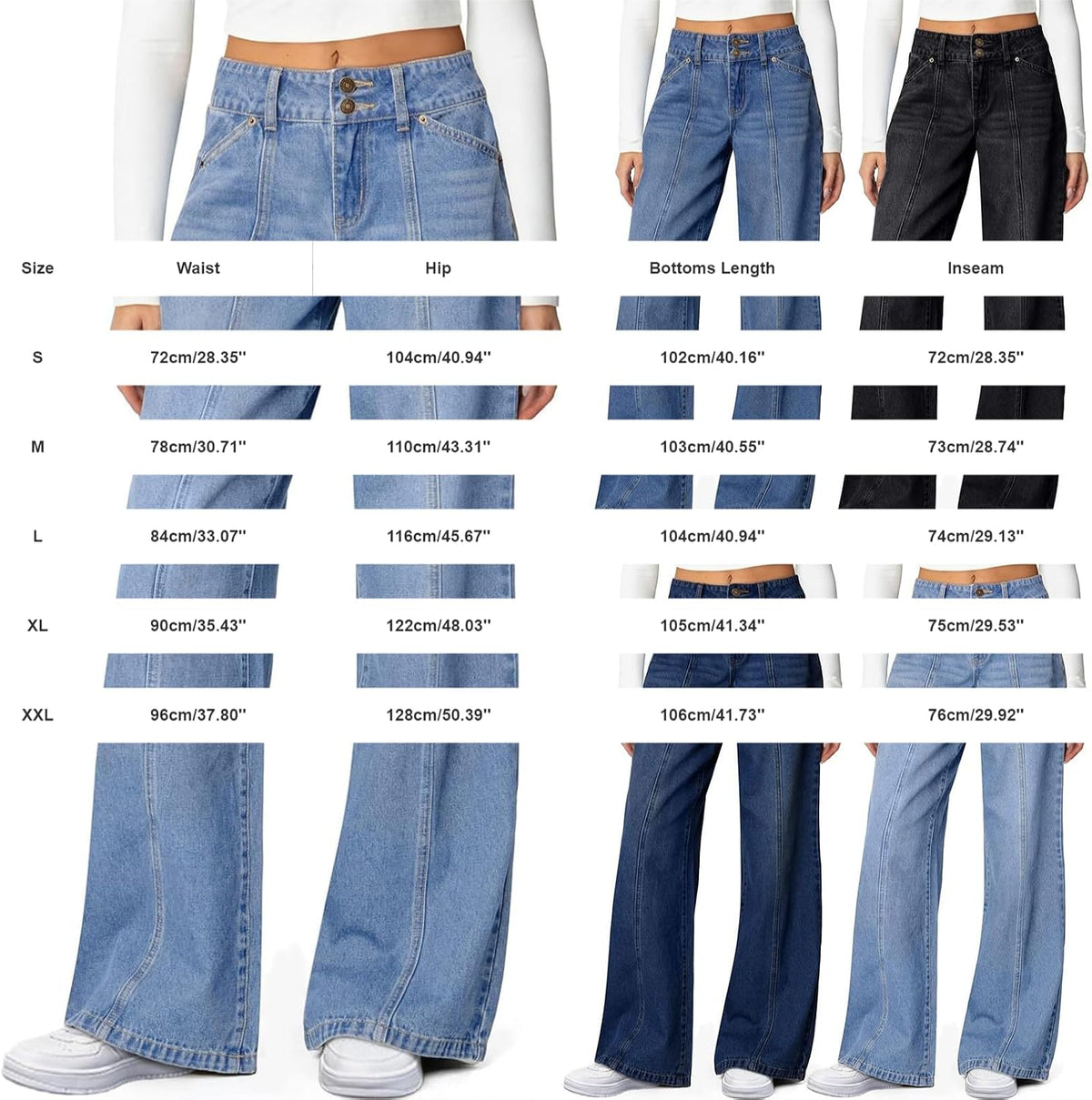 Nantdog Baggy Jeans Women High Waist Baggy Wide Leg Stretchy Denim Pants