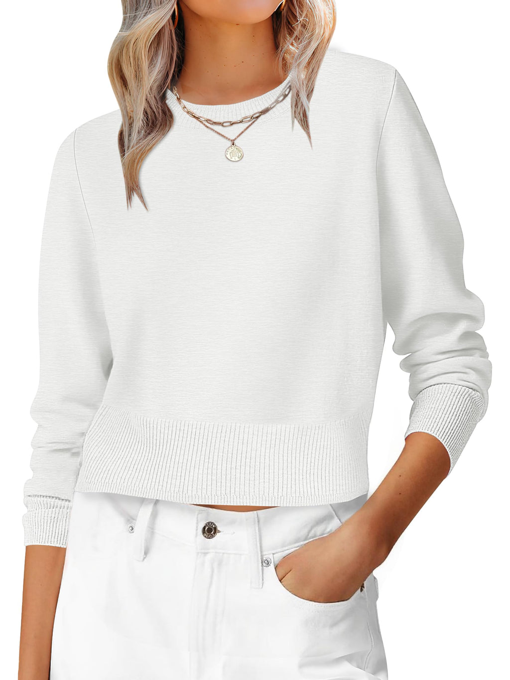 ANRABESS Women’s Long Sleeve Cropped Crew Neck Lightweight Fall Sweaters
