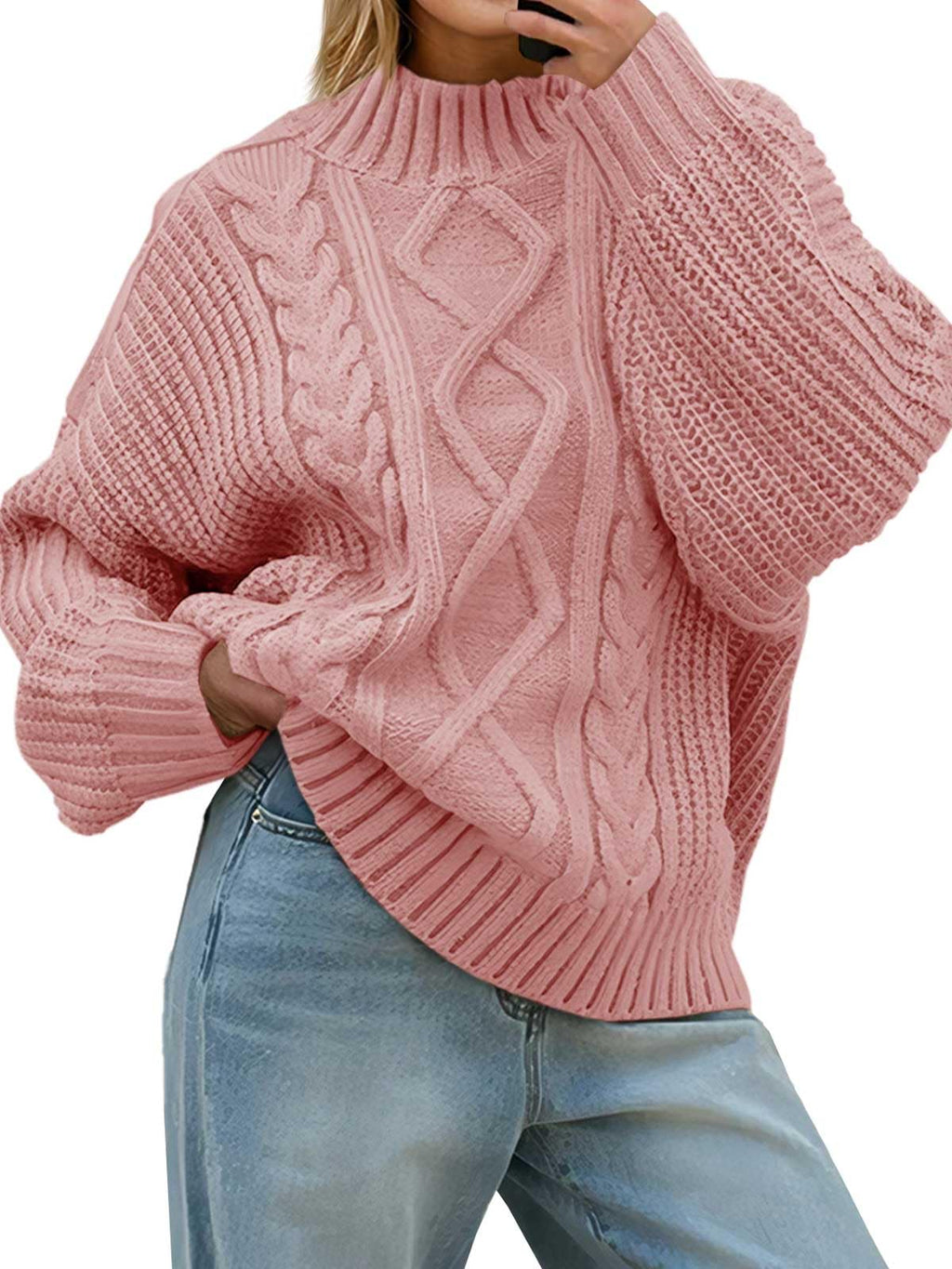 Saodimallsu Womens Oversized Cable Knit Sweaters 2025 Fall Winter Trendy Button Up Turtleneck Chunky Pullover Sweater Tops