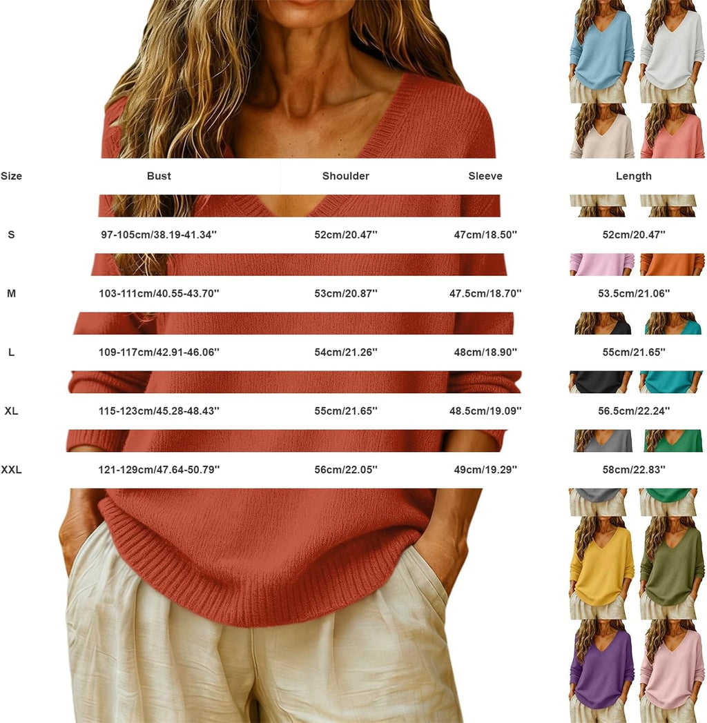 Cashmere Sweaters for Women Cozy Casual V Neck Knit Pullover Tops