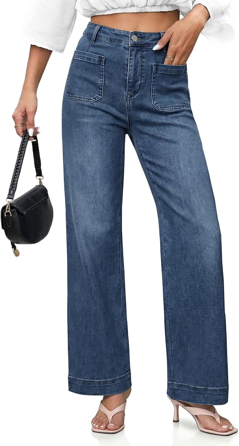 Cicy Bell Womens Wide Leg Jeans High Waisted Straight Leg Denim Pants