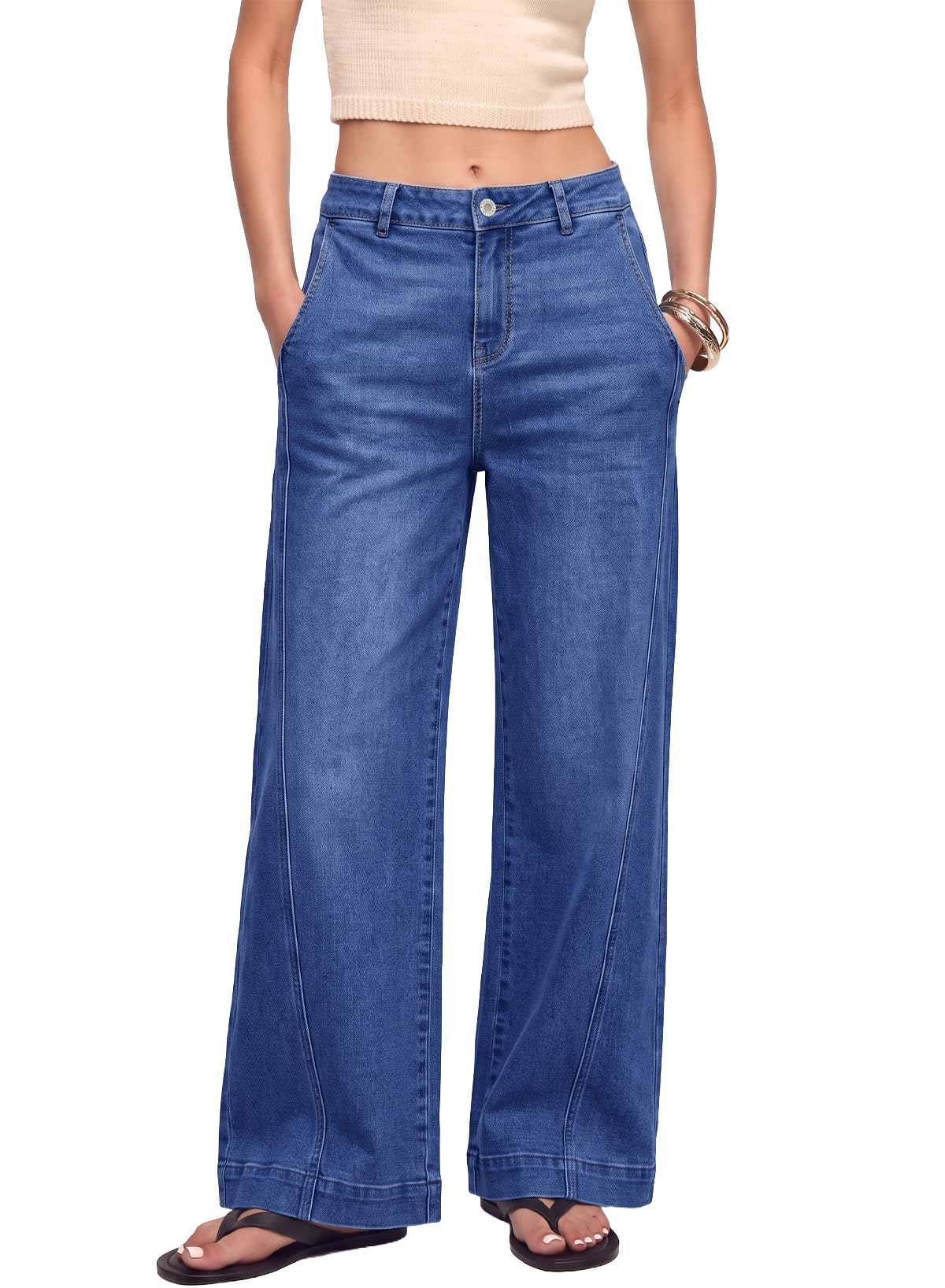 Sidefeel Women's Wide Leg Jeans High Waisted Stretchy Loose Denim Pants
