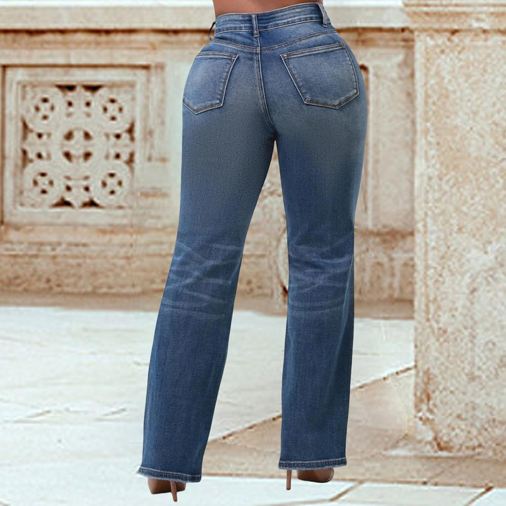 KnoInt Women's Wide Leg Straight Jeans High Waisted Baggy Stretch Loose Denim Pants