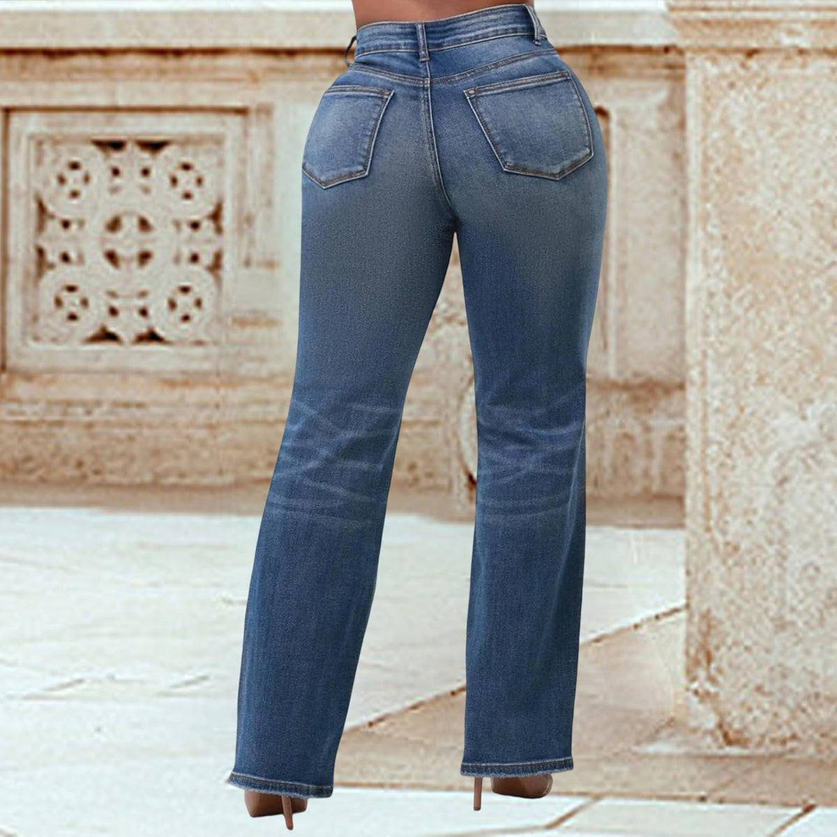 KnoInt Women's Wide Leg Straight Jeans High Waisted Baggy Stretch Loose Denim Pants