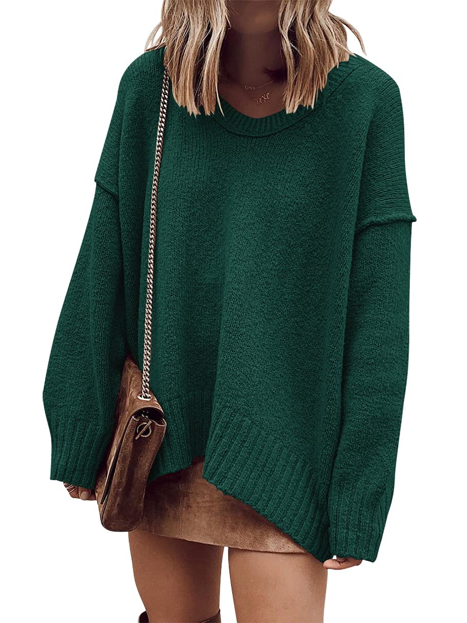 ANRABESS Womens Fall Fashion Oversized Scoop V Neck Batwing Sleeve Sweater