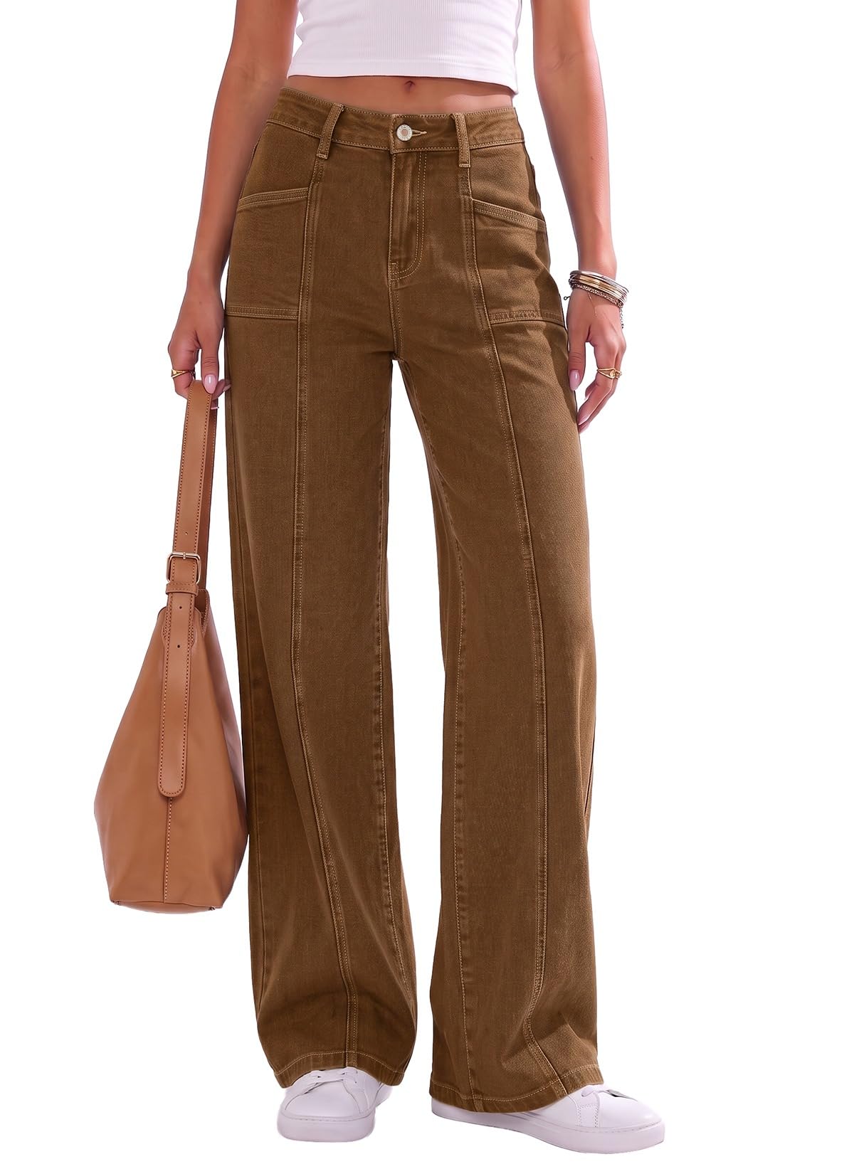 Sidefeel Women's High Waisted Jeans Loose Fit Wide Leg Denim Pants