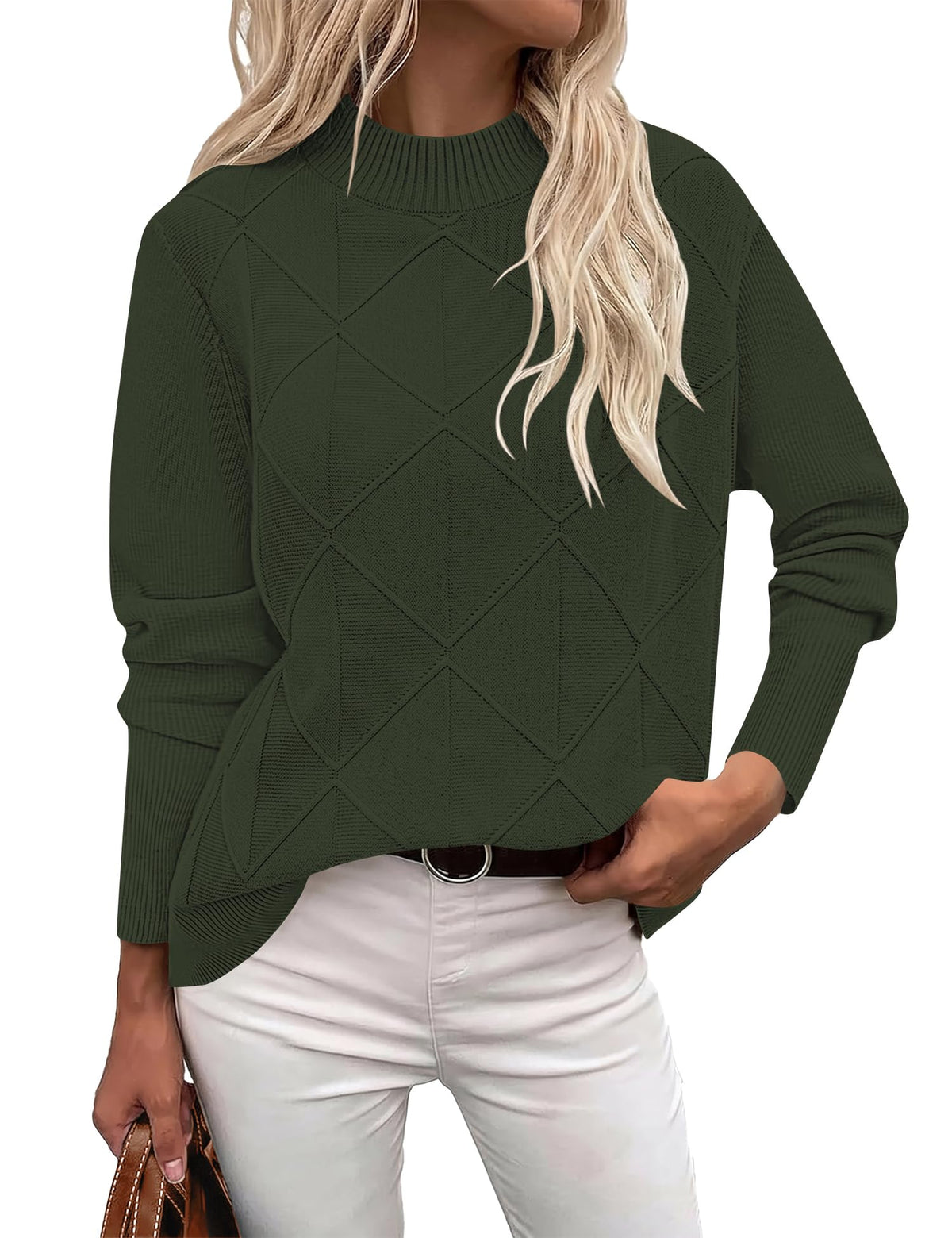 LOMON Women's Mock Neck Sweater Long Sleeve 2026 Fall Winter Knitted Tops