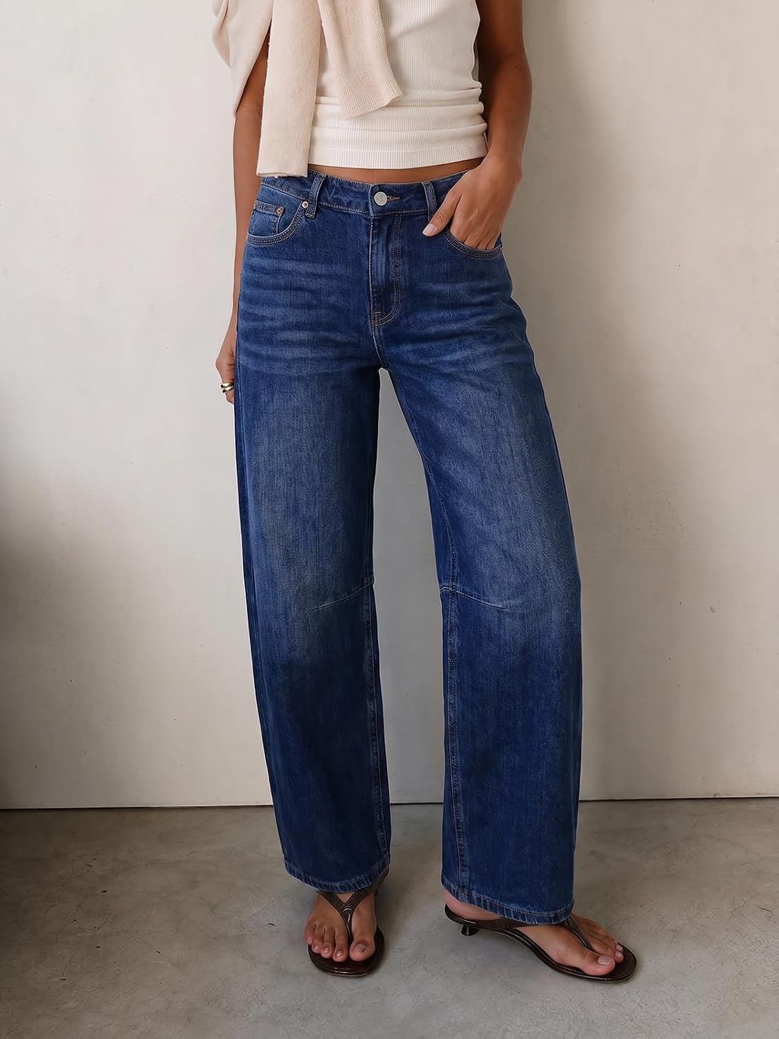 Cicy Bell Women Barrel Cropped Jeans Baggy High Waisted Casual Denim Pants