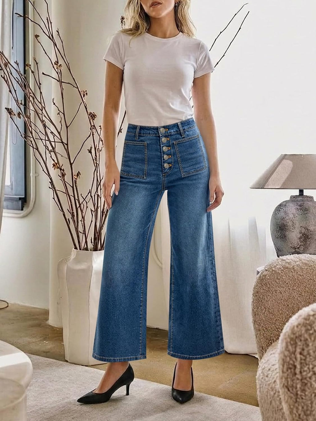 Cicy Bell Womens Wide Leg High Waisted Jeans Vintage Baggy Flare Denim Pant
