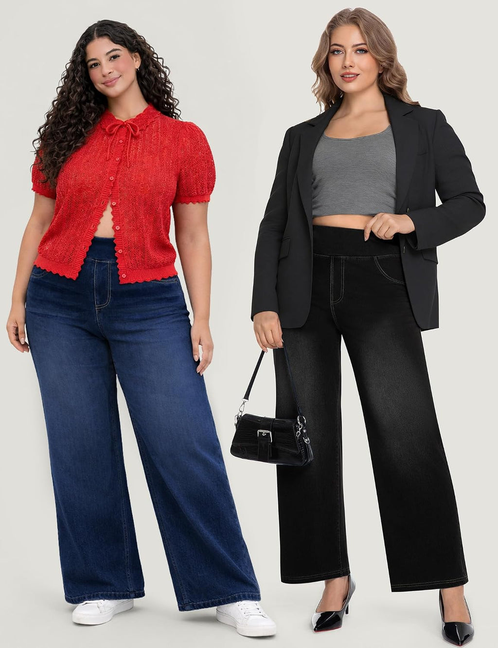 Plus Size Jeans for Women Stretchy Wide Leg Sweatpant Jeans for Curvy Women