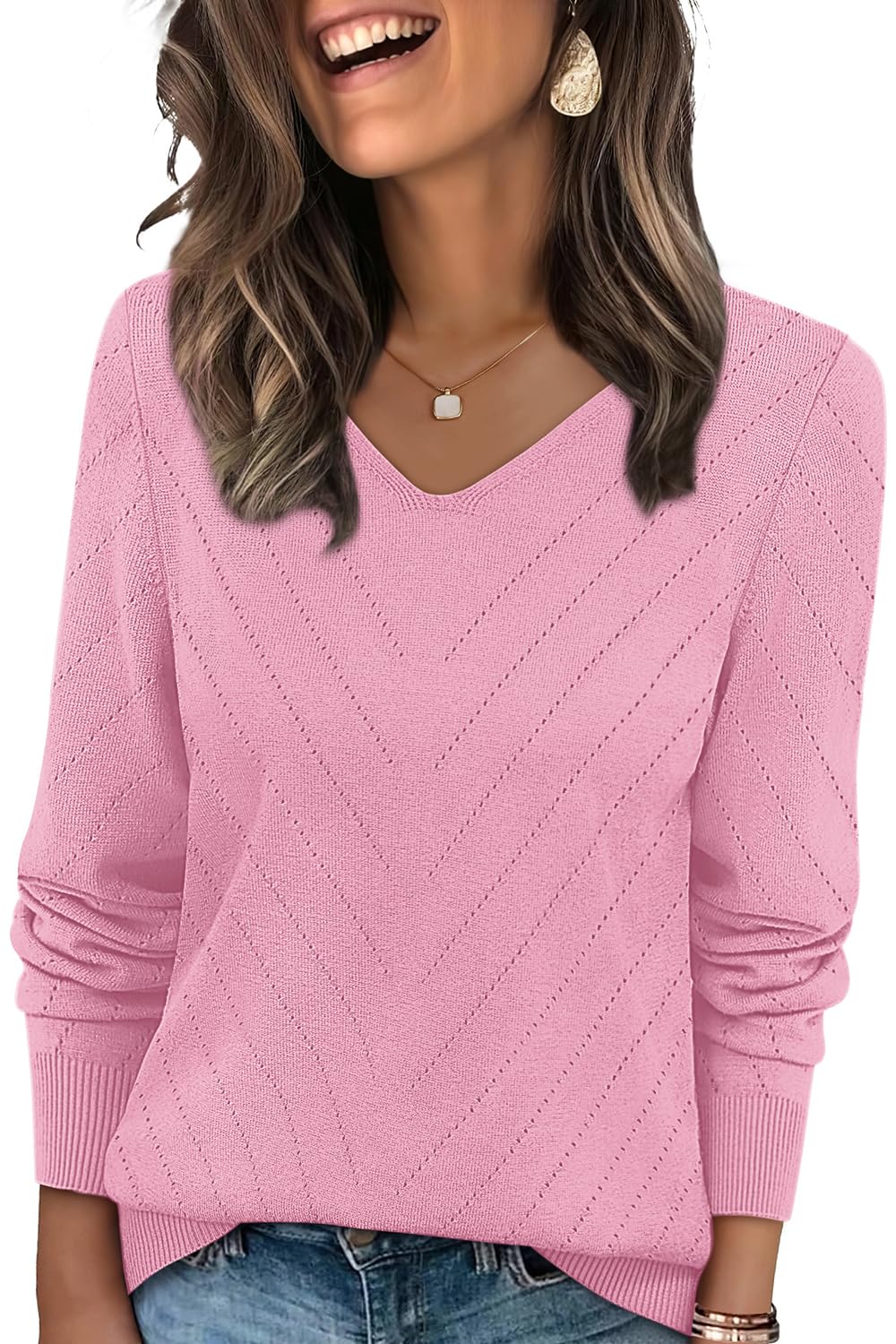 WIHOLL Sweaters for Women V Neck Casual Knit Long Sleeve Tops Lightweight Pullover Clothes Fall Fashion Outfits 2026