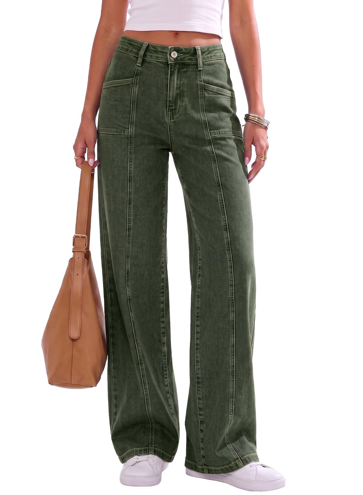 Sidefeel Women's High Waisted Jeans Loose Fit Wide Leg Denim Pants