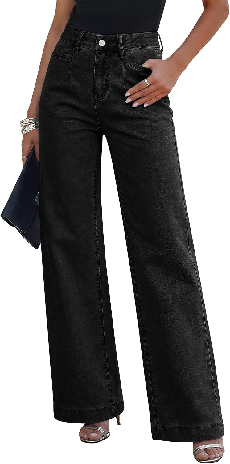 Wide Leg Jeans for Women Trendy High Waisted Stretchy Straight Leg Jeans Loose Denim Pants
