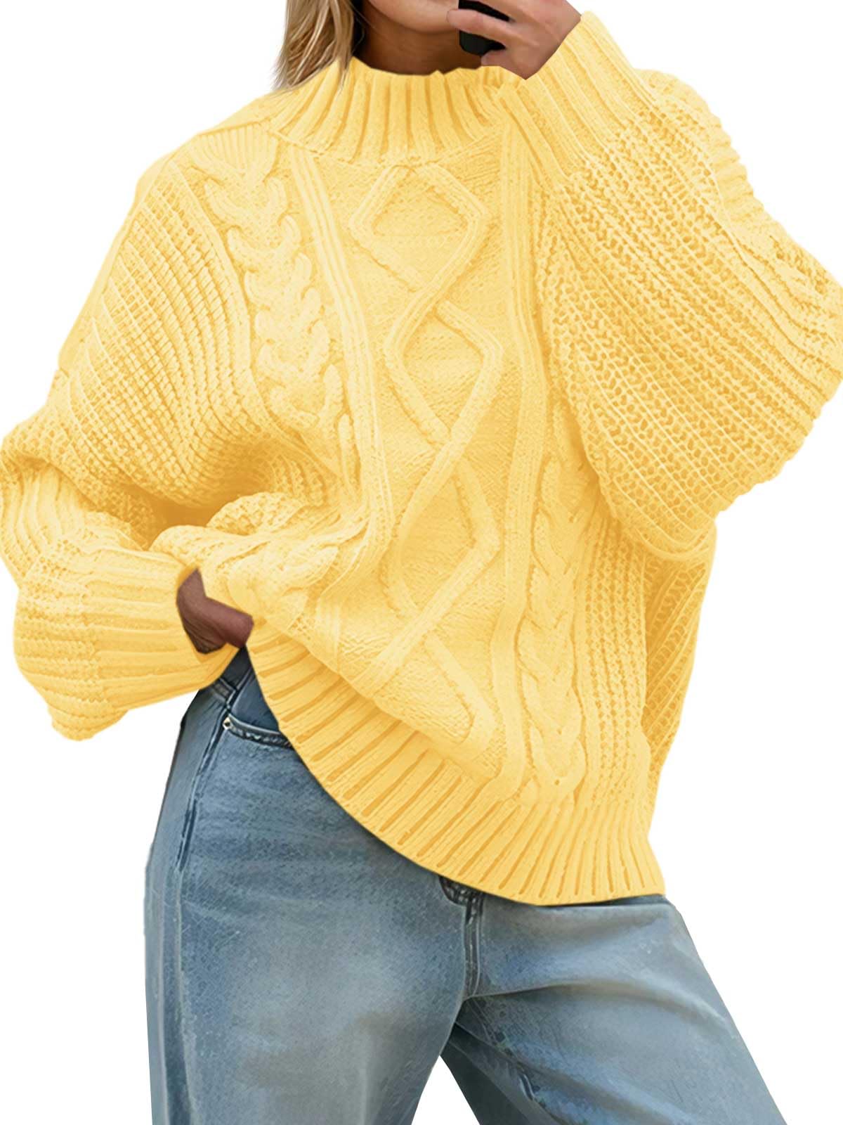Saodimallsu Womens Oversized Cable Knit Sweaters 2025 Fall Winter Trendy Button Up Turtleneck Chunky Pullover Sweater Tops