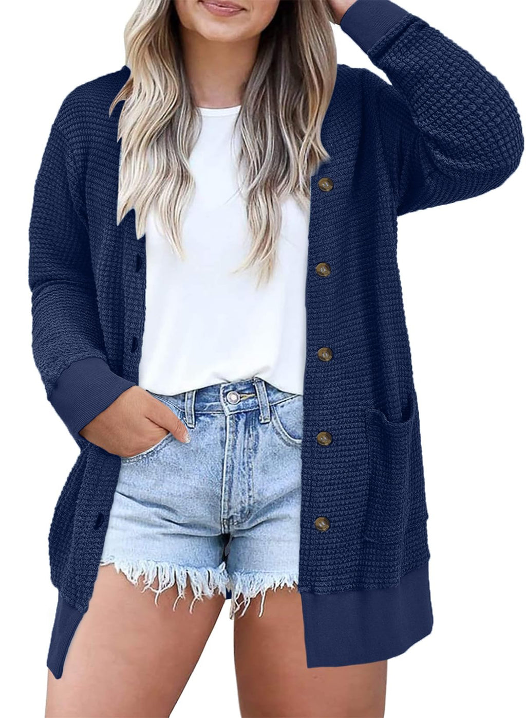 Eytino Womens Plus Size Waffle Knit Button Down Cardigans(1X-5X)