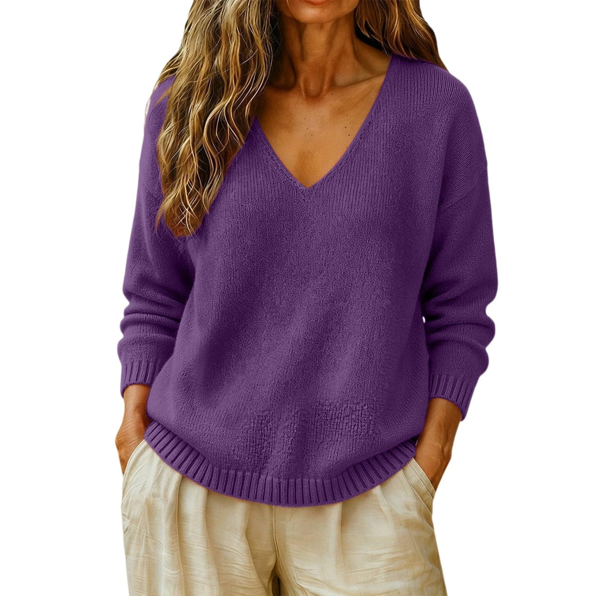 Cashmere Sweaters for Women Cozy Casual V Neck Knit Pullover Tops