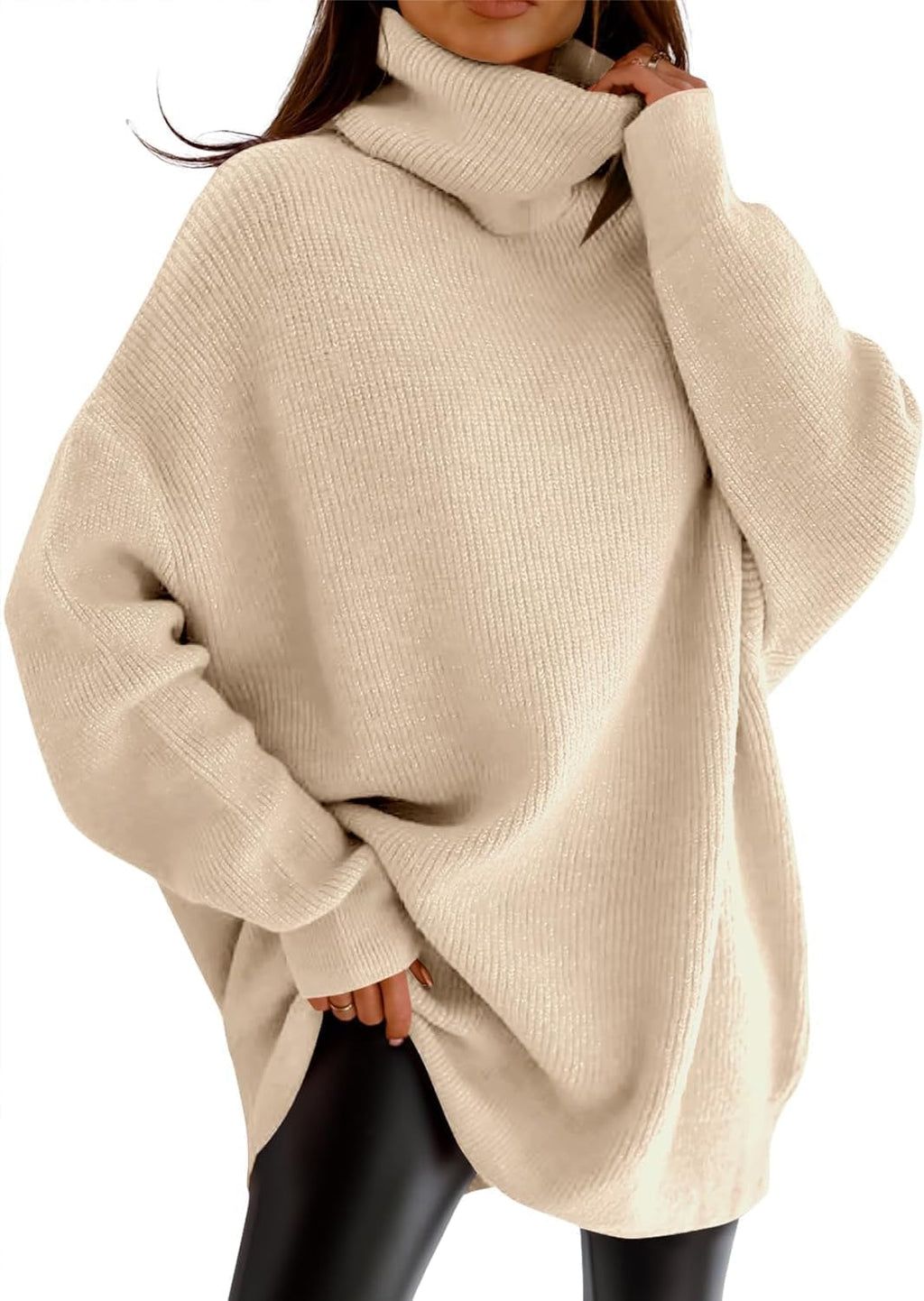 Womens Turtleneck Oversized Sweater Batwing Chunky Pullover Sweater Casual Fall Loose Knit Jumper Top