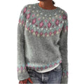 Fair Isle Sweater Women Boho Knitted Vintage Sweaters Casual Crewneck Long Sleeve Lightweight Cropped Pullover Tops