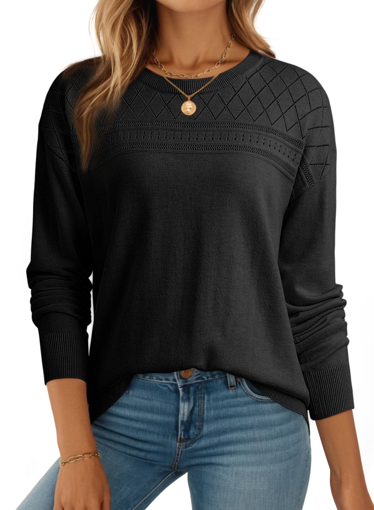 Dokotoo Women's Wool Hollow Out Sweaters Lightweight Crochet Pullover Tops