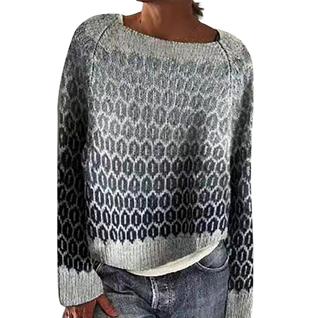 Fair Isle Sweater Women Boho Knitted Vintage Sweaters Casual Crewneck Long Sleeve Lightweight Cropped Pullover Tops