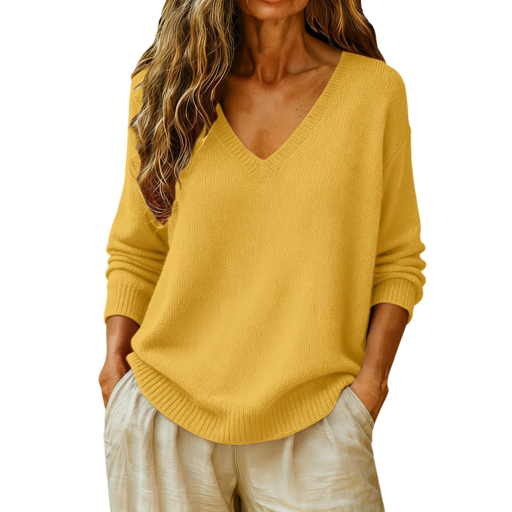 Cashmere Sweaters for Women Long Sleeve V Neck Fall Tops
