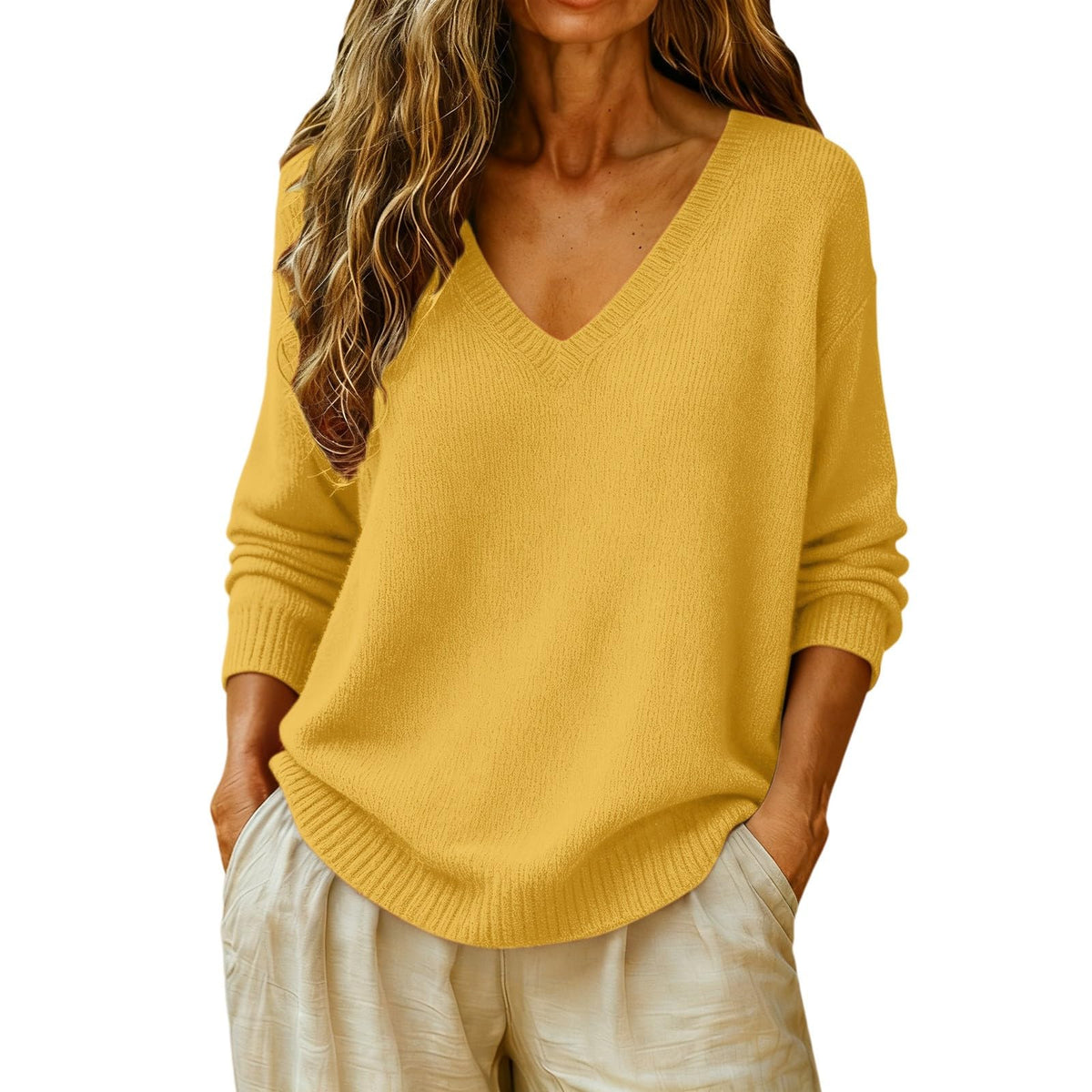 Cashmere Sweaters for Women Long Sleeve V Neck Fall Tops