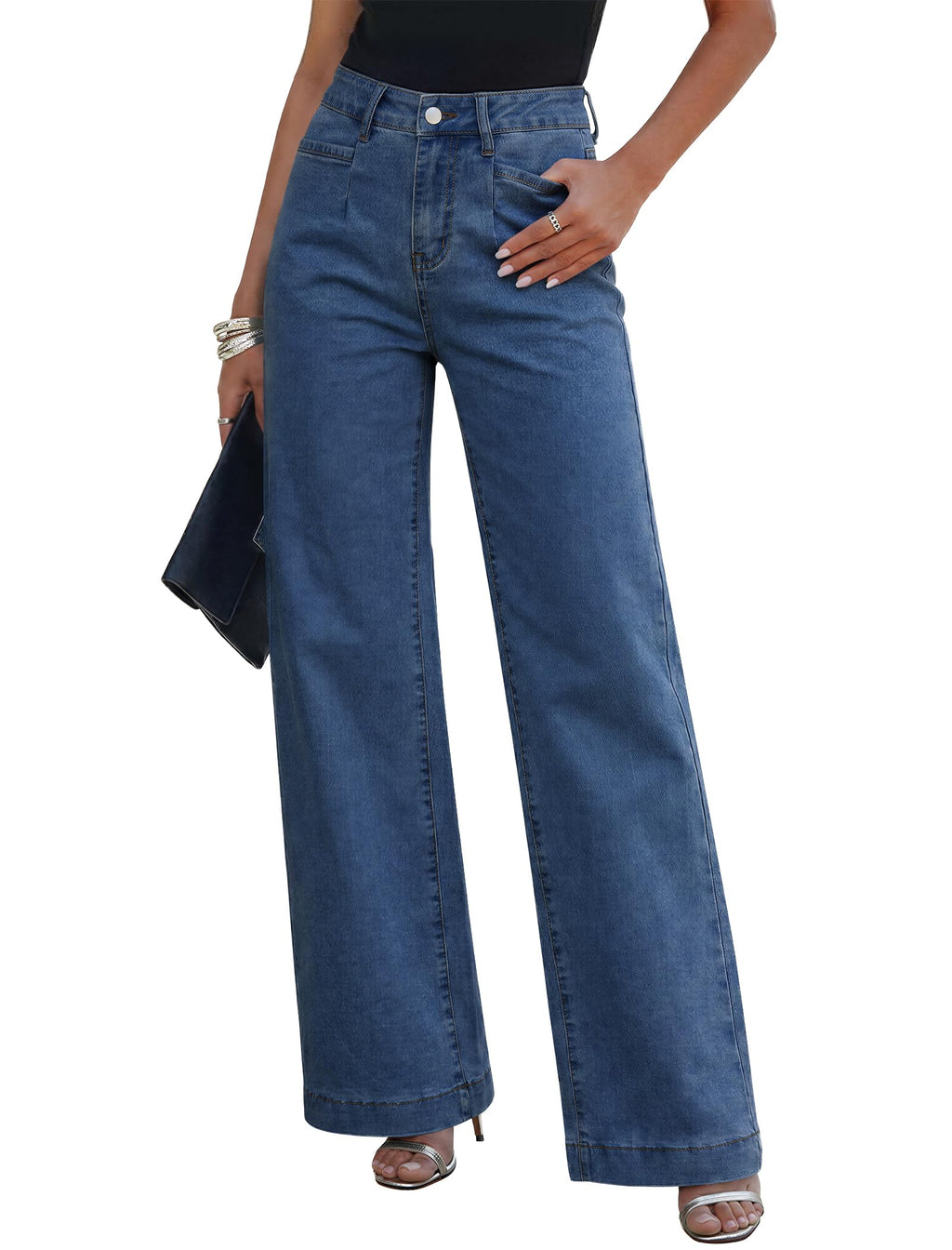 Wide Leg Jeans for Women Trendy High Waisted Stretchy Straight Leg Jeans Loose Denim Pants