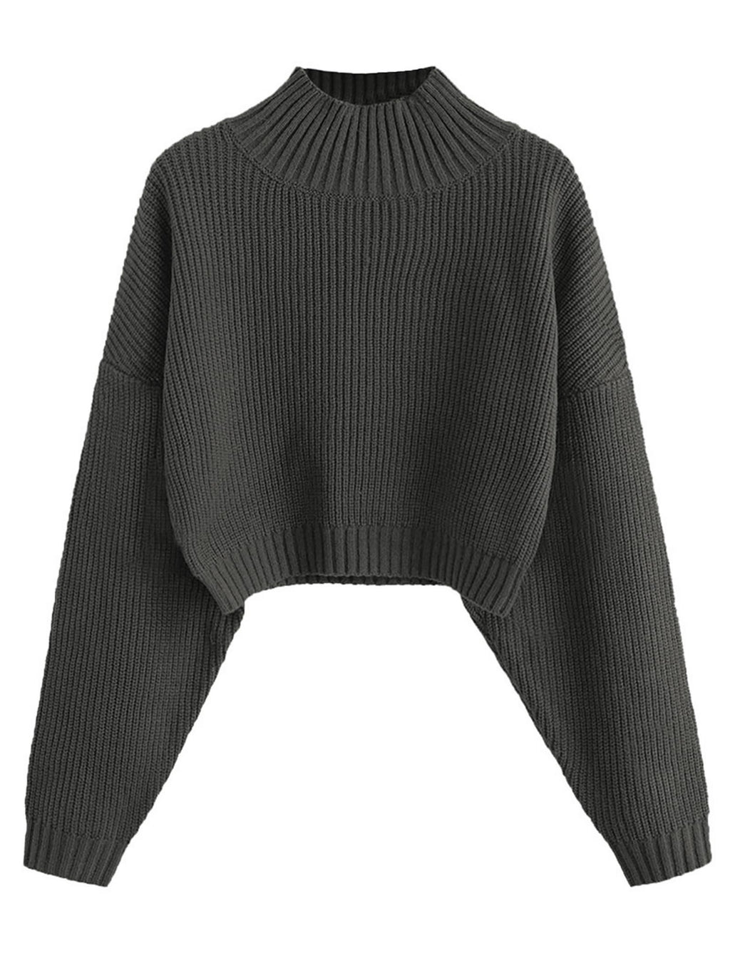 ZAFUL Women's Cropped Turtleneck Sweater Lantern Sleeve Ribbed Knit Pullover Sweater Jumper