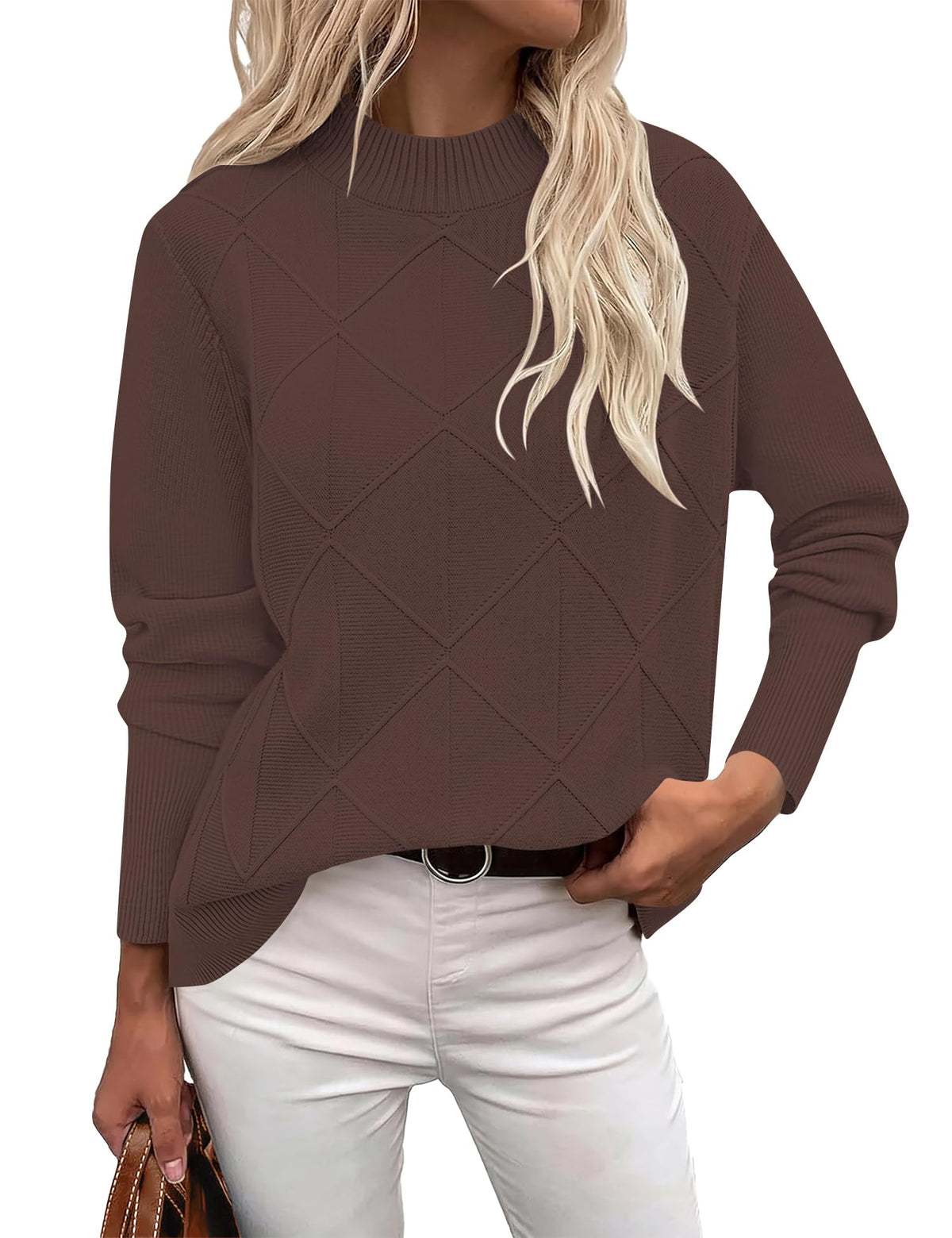 LOMON Women's Mock Neck Sweater Long Sleeve 2026 Fall Winter Knitted Tops
