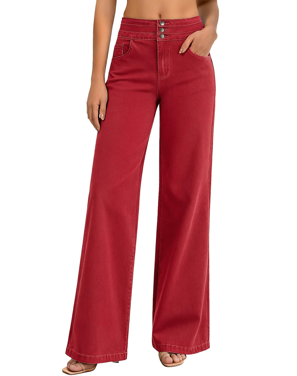 roswear Women's Wide Leg Jeans Casual High Waisted Stretch Baggy Loose Denim Pants