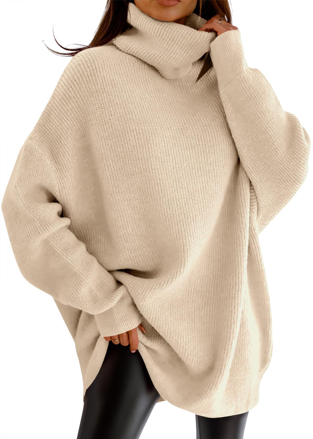 Womens Turtleneck Oversized Sweater Batwing Chunky Pullover Sweater Casual Fall Loose Knit Jumper Top