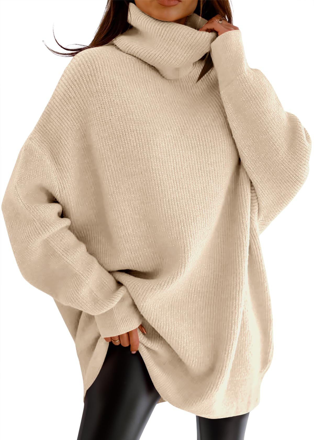 Womens Turtleneck Oversized Sweater Batwing Chunky Pullover Sweater Casual Fall Loose Knit Jumper Top