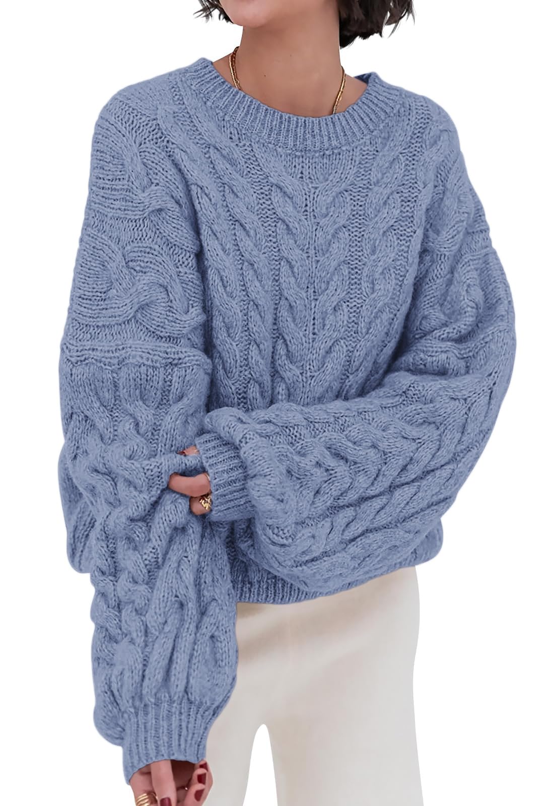 PRETTYGARDEN Womens Sweaters Fall 2026 Cable Knit Long Sleeve Crewneck Oversized Sweater Chunky Pullover Loose Outfits