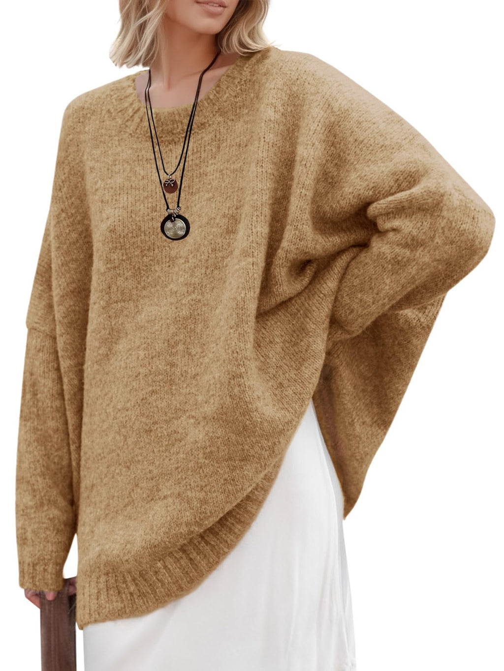 Saodimallsu Womens Oversized Tunic Sweaters Chunky Knit Slouchy Pullover