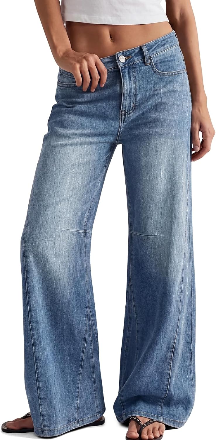 Trendy Queen Women's High Waisted Wide Leg Jeans Barrel Baggy Pants