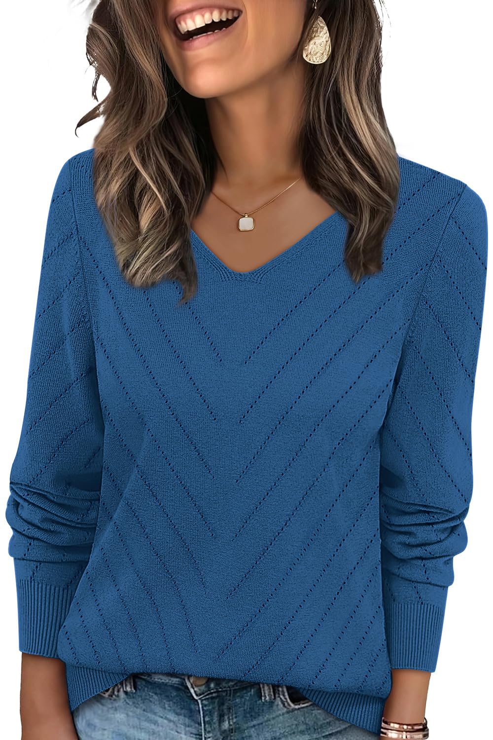 WIHOLL Sweaters for Women V Neck Casual Knit Long Sleeve Tops Lightweight Pullover Clothes Fall Fashion Outfits 2026