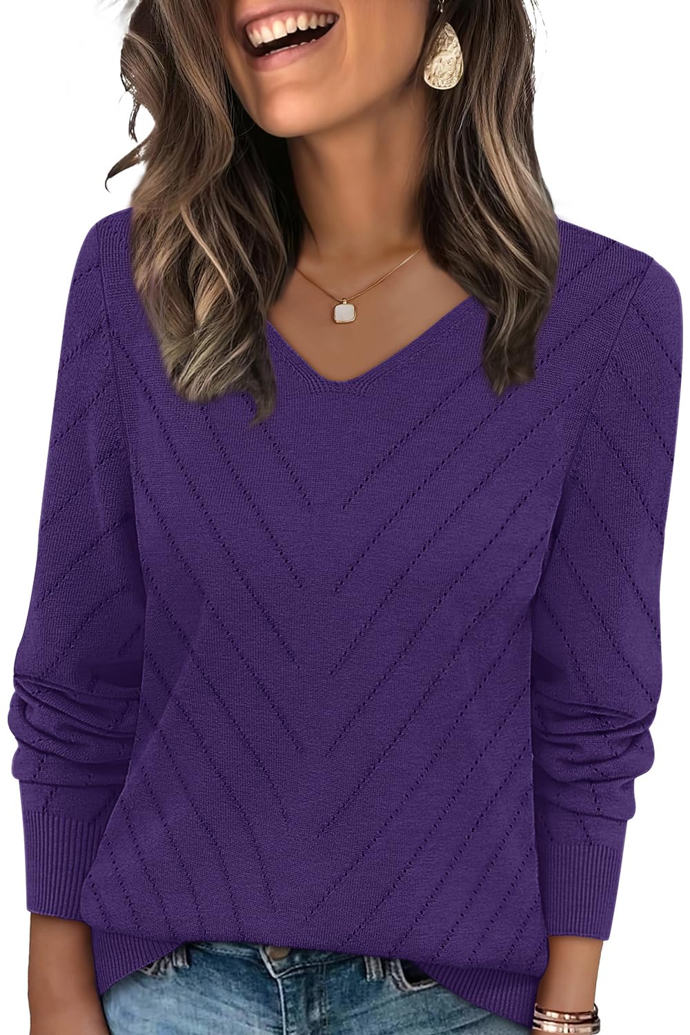 WIHOLL Sweaters for Women V Neck Casual Knit Long Sleeve Tops Lightweight Pullover Clothes Fall Fashion Outfits 2026