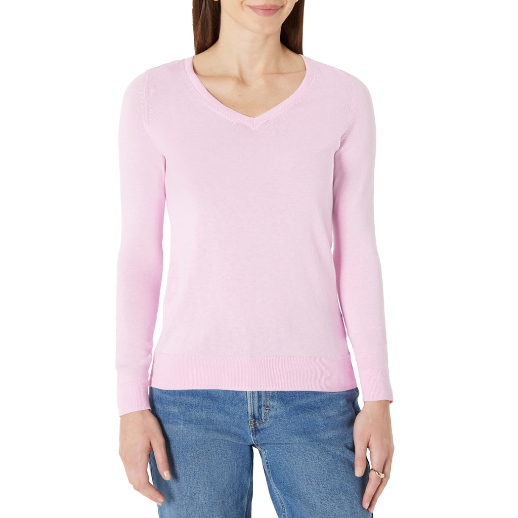 Amazon Essentials Women's Regular-Fit Lightweight Long-Sleeve V-Neck Sweater, Ribbed, Cozy Soft (Available in Plus Size)