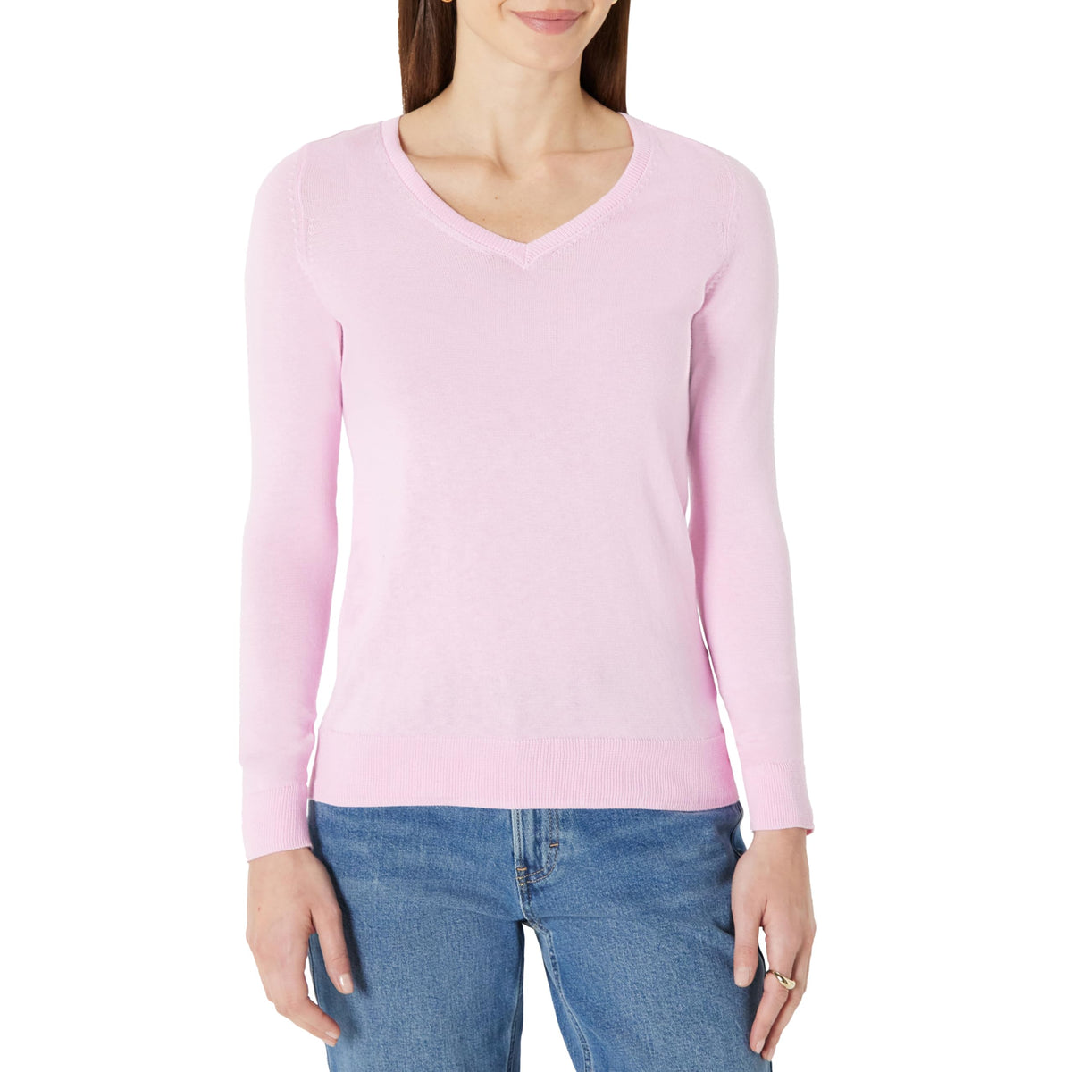 Amazon Essentials Women's Regular-Fit Lightweight Long-Sleeve V-Neck Sweater, Ribbed, Cozy Soft (Available in Plus Size)