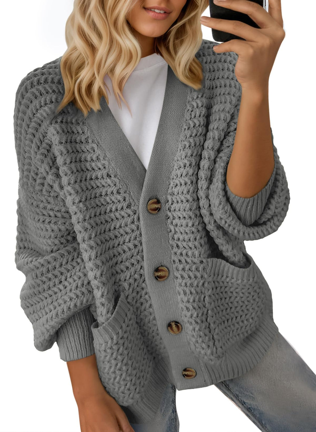 Dokotoo Women's 2026 Fashion Casual Open Front Long Sleeve Chunky Knit Cardigans Sweaters Outerwear Coats
